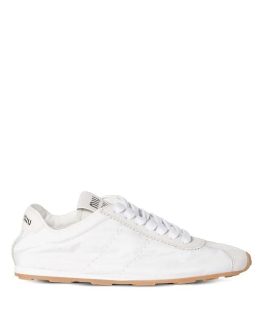 Miu Miu White Plume Lace-Up Sneakers