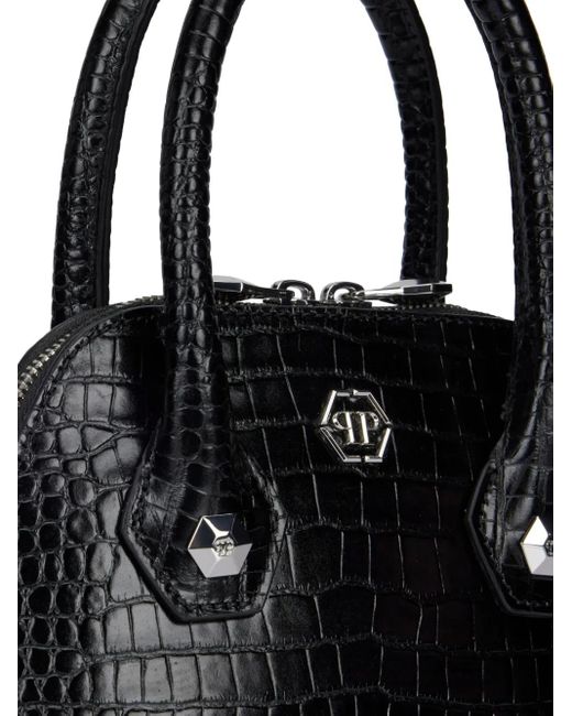 Philipp Plein Black Majestic Crocodile-Print Tote Bag