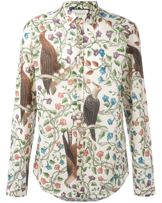 Gucci Multicolor Birds Of Prey Print Shirt for men