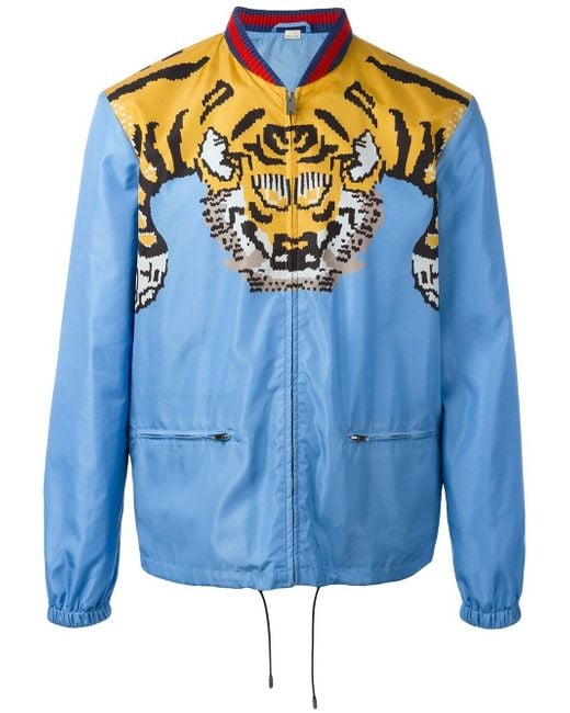 Gucci Tiger Print Bomber Jacket in Blue for Men | Lyst