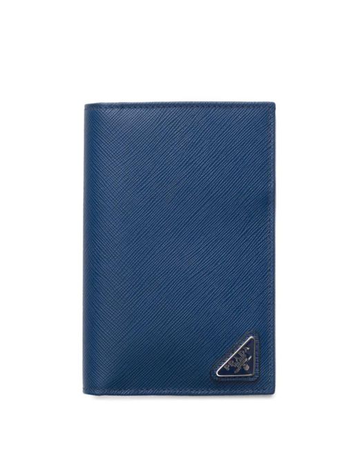 Prada Blue Logo-appliqué Leather Passport Holdoer for men