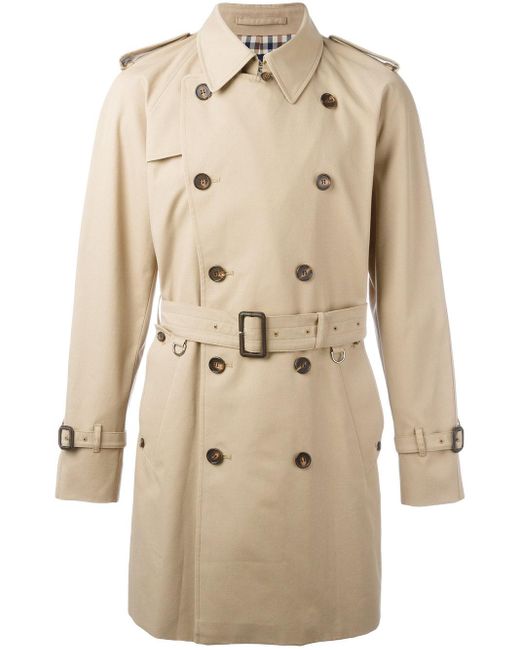 Aquascutum Cotton Double Breasted Trench Coat in Natural for Men | Lyst