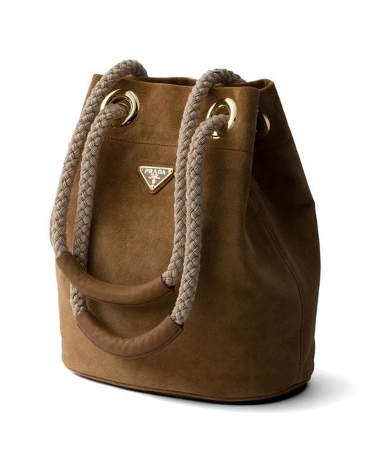 Prada Brown Small Mariner Suede Bucket Bag