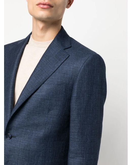 Corneliani Blue Single-Breasted Linen/Flax Blend Blazer for men