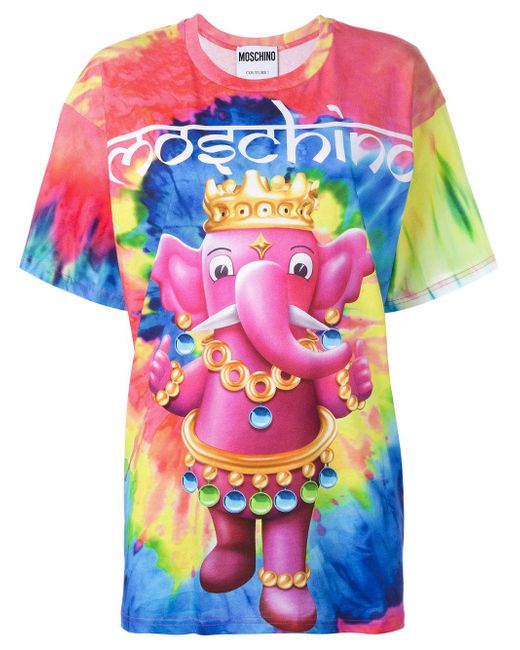 Moschino Multicolor Crowned Elephant Tie-dye T-shirt