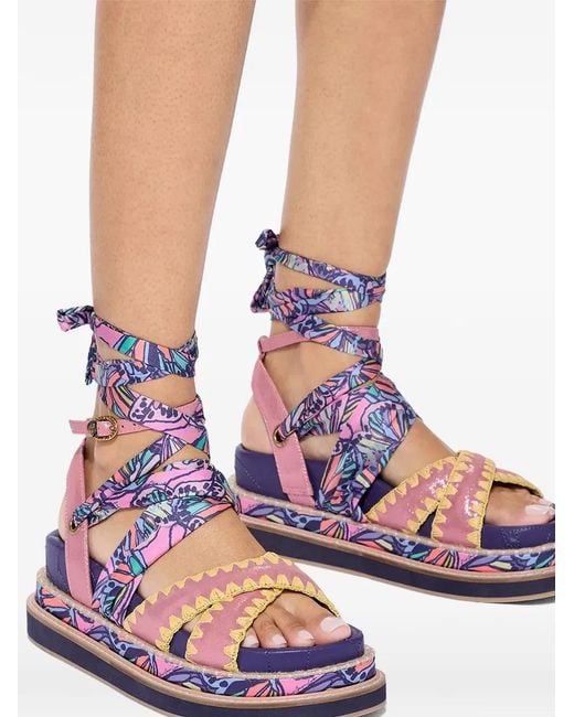 Kurt Geiger Pink Orson Butterfly-Print Wrap-Around Sandals