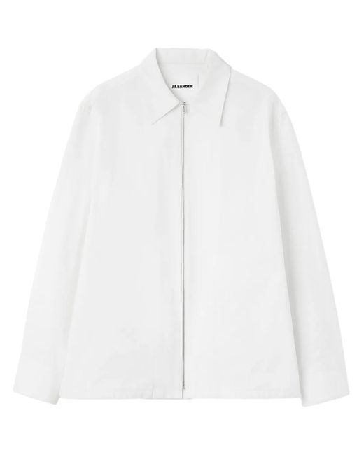 Jil Sander White Zip-Up Cotton Shirt for men