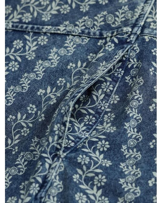 RRL Blue Floral-Motif A-Line Skirt