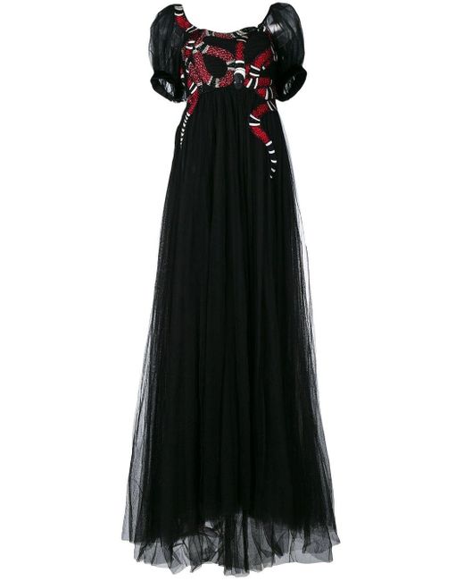Gucci Black Snake Embroidered Tulle Gown