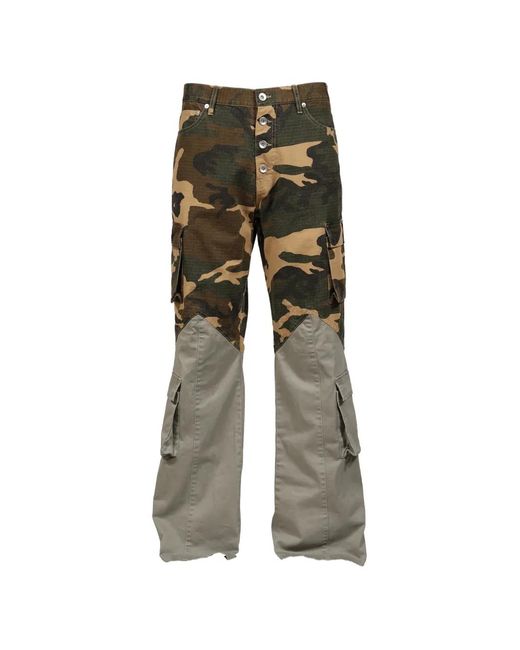 JUN/NAKAYAMA Green Camouflage-Print Panelled Cargo Pants for men