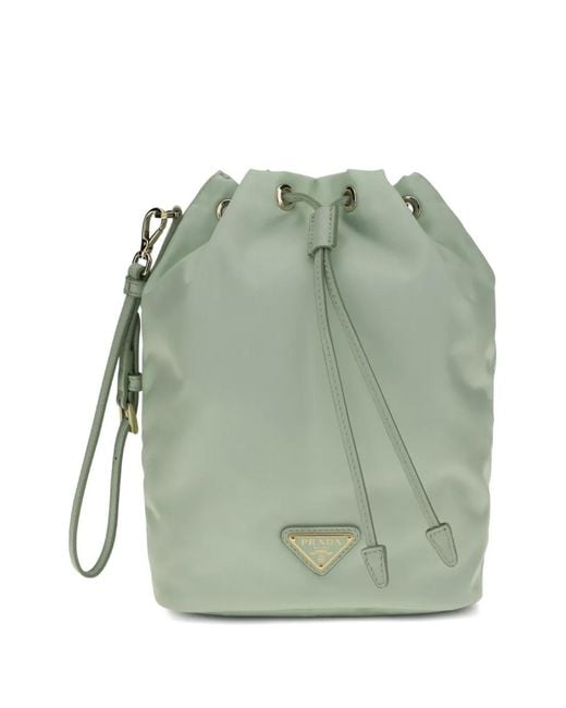 Prada Green Re-Nylon Logo-Plaque Bucket Bag