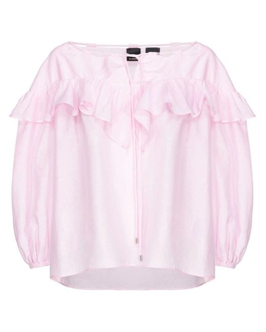 Pinko Pink Ruffle Cotton-silk Blend Blouse