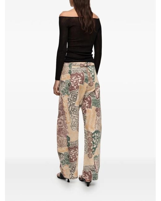 Bimba Y Lola White Barrel Graphic-Print Trousers