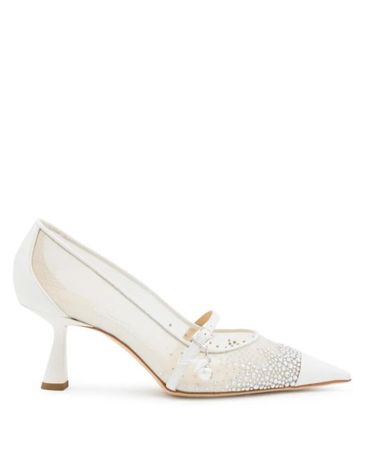 Jimmy Choo White Pumps mit Kristallen 65mm