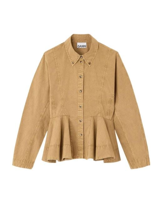 Ganni Natural Peplum Cotton Shirt