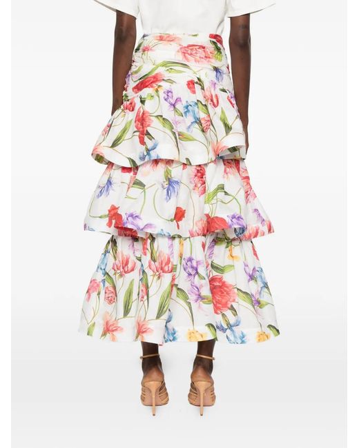 LAVI COUTURE White Floral-Print Tiered Skirt