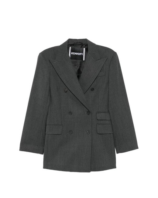 frenken Gray Double-Breasted Peak-Lapel Blazer