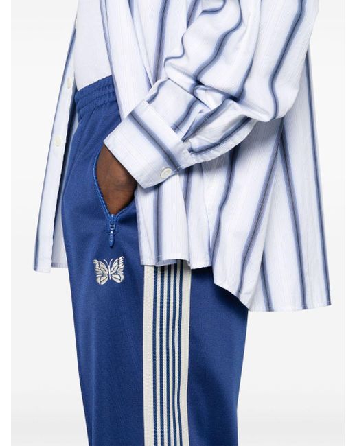 Needles Blue Stripe-detail Satin Track Pants for men