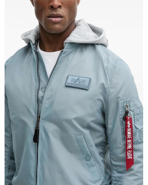 Alpha Industries Blue Hooded Ma-1 Bomber Jacket for men