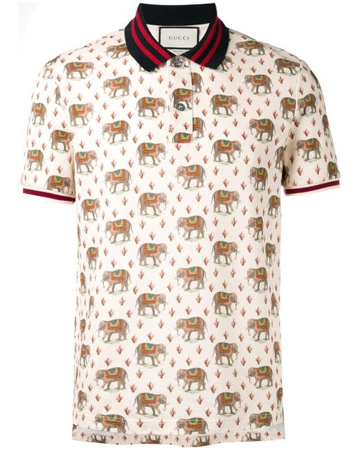 Gucci Natural Elephant Print Polo Shirt for men