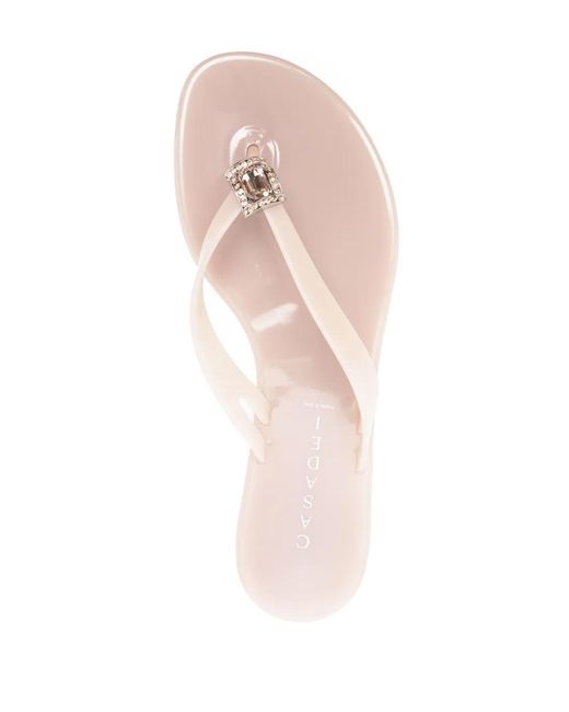 Casadei White Infradito Crystal-Embellished Flip Flops