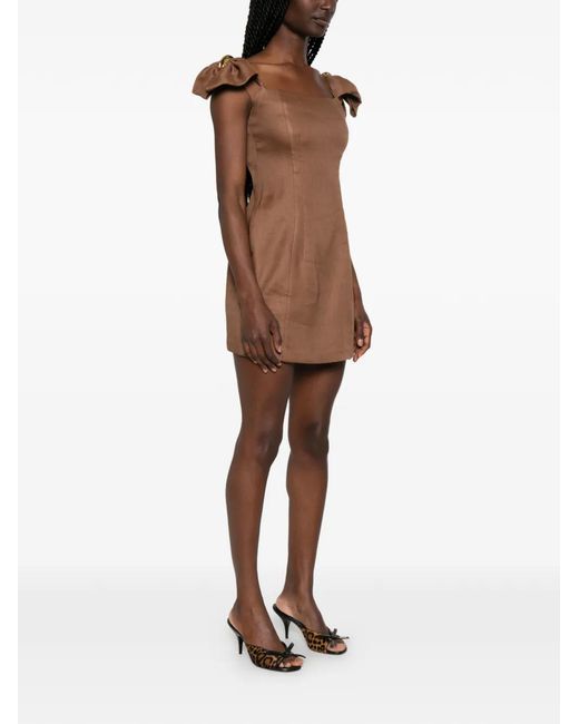 Elisabetta Franchi Brown Linen-Blend Mini Dress