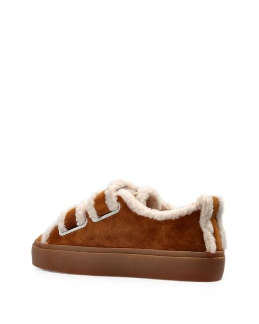 Inuikii Brown Shearling-Trim Touch-Strap Low Sneakers