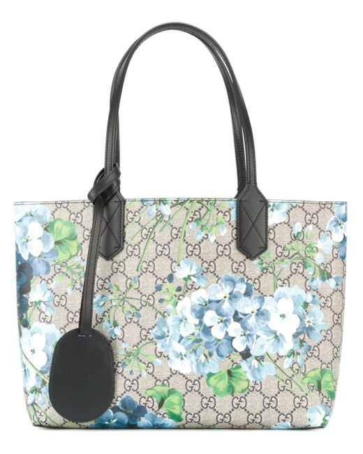 Gucci Reverse Double Shopping Bag Small Gg Floral Blue