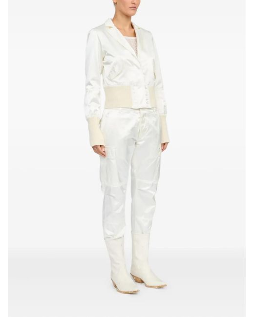 MM6 by Maison Margiela White Satin-Finish Bomber Jacket
