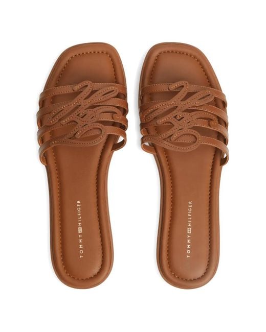 Tommy Hilfiger Brown Logo-Plaque Flat Sandals