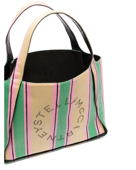 Stella McCartney White Stripe-Print Raffia Tote Bag