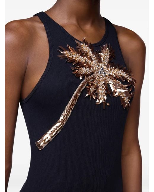 Rabanne Black Embroidered-Palm-Tree Maxi Dress