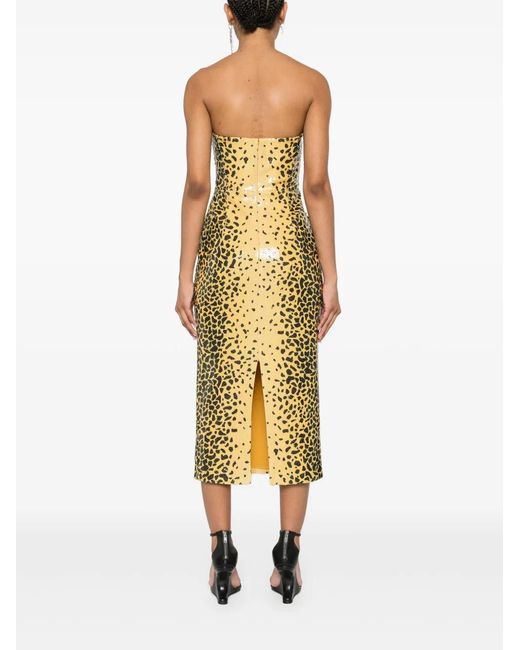 Alex Perry Metallic Strapless Cheetah-Print Maxi Dress