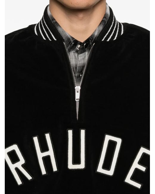 Rhude Black Velour Track Quarter Zip-Up For for men