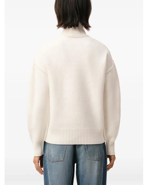 AMI White Ami De Coeur Logo-Detail Roll-Neck Sweater