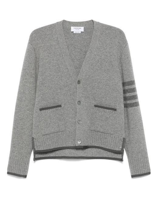 Thom Browne Gray V-Neck Wool Cardigan With Button-Down Front And Striped Accents for men