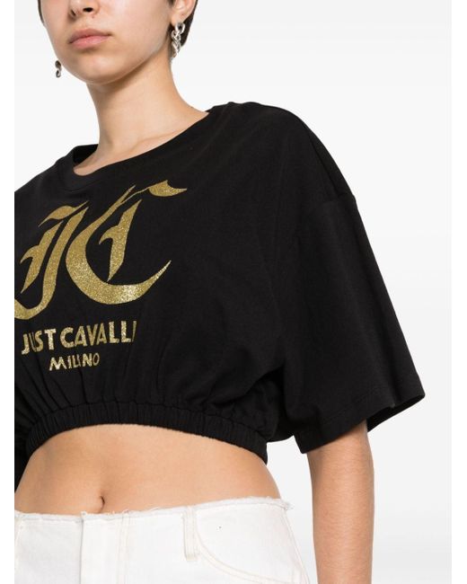 Just Cavalli Black Cropped-Top mit Logo-Print