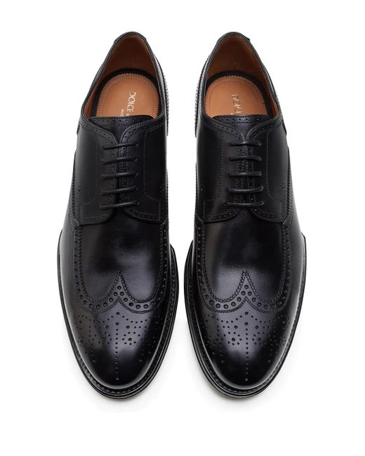 Dolce & Gabbana Black Brogue-Detail Derby Shoes for men