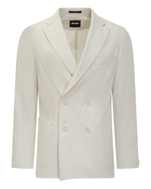Blazer Doppiopetto Con Applicazione di Boss in White da Uomo