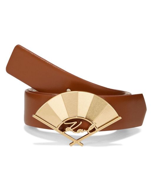 Karl Lagerfeld Brown Signature Fan Leather Belt