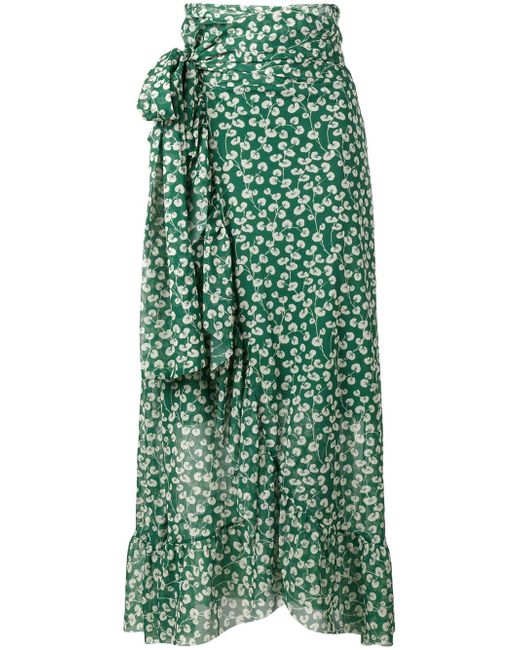 Ganni Green Capella Mesh Floral Print Skirt