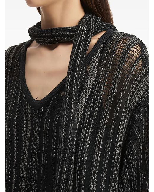 B+ AB Black Tie-Neck Ribbed-Knit Sweater