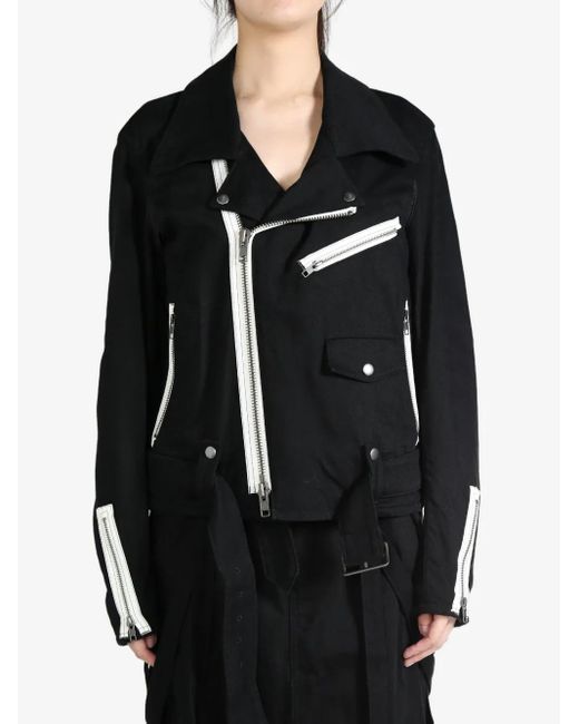 Yohji Yamamoto Black Belt-Detail Cotton Biker Jacket