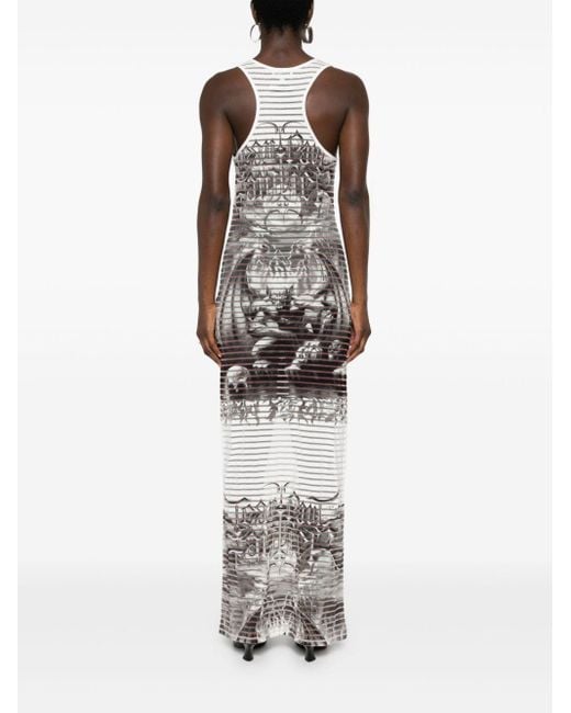 Jean Paul Gaultier White Diablo Graphic-print Slim-fit Cotton-blend Maxi Dres
