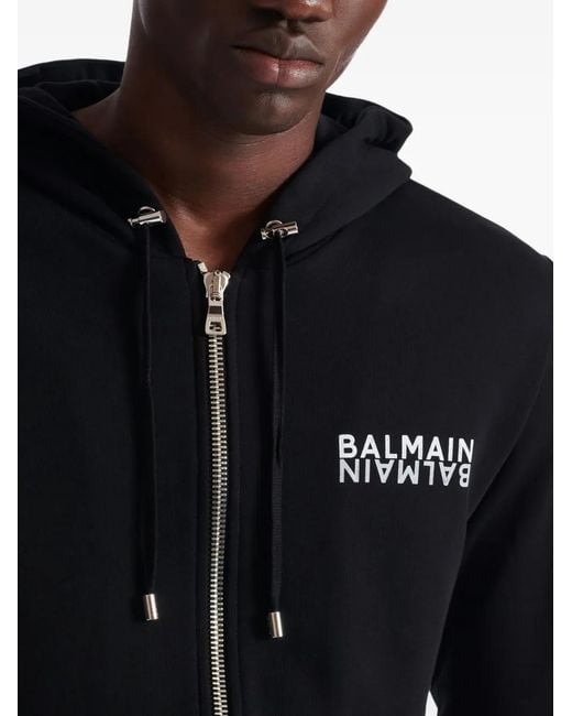 Balmain Black Zip-Up Hoodie for men