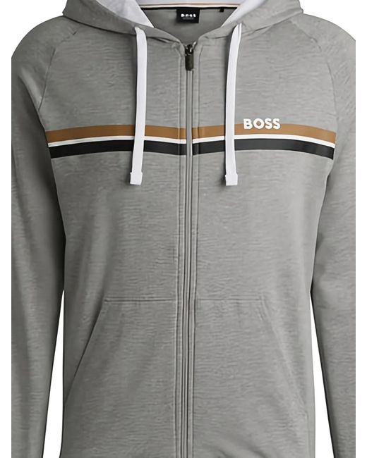 Boss Gray Logo-Print Hoodie for men