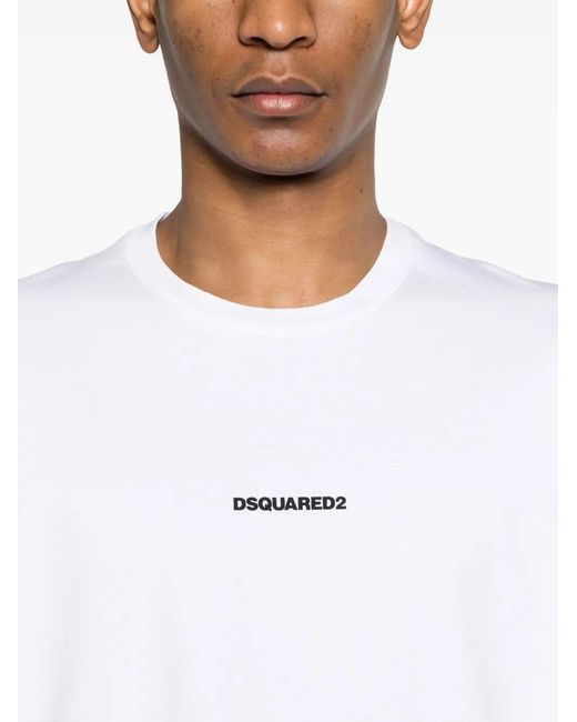 DSquared² White Logo-Print Cotton T-Shirt for men
