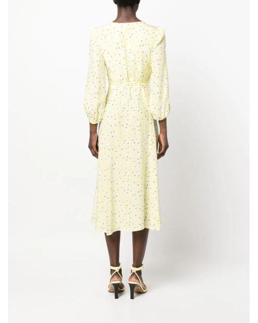 P.A.R.O.S.H. Yellow Floral Silk Midi Dress With V-Neckline