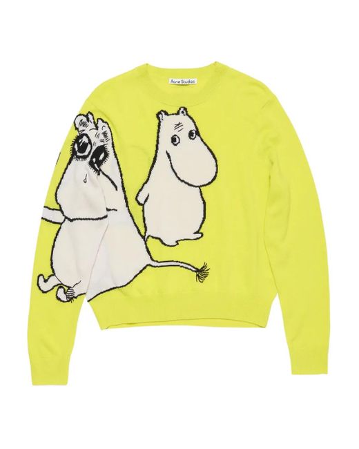 Acne Yellow Cartoon-Print Knitted Jumper