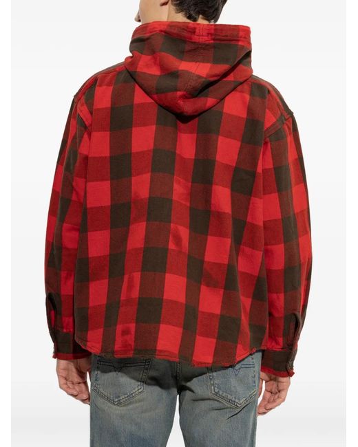 DIESEL Red Distressed-Hooded Shirt for men